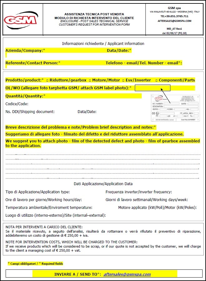 GSM: Formulario post venta